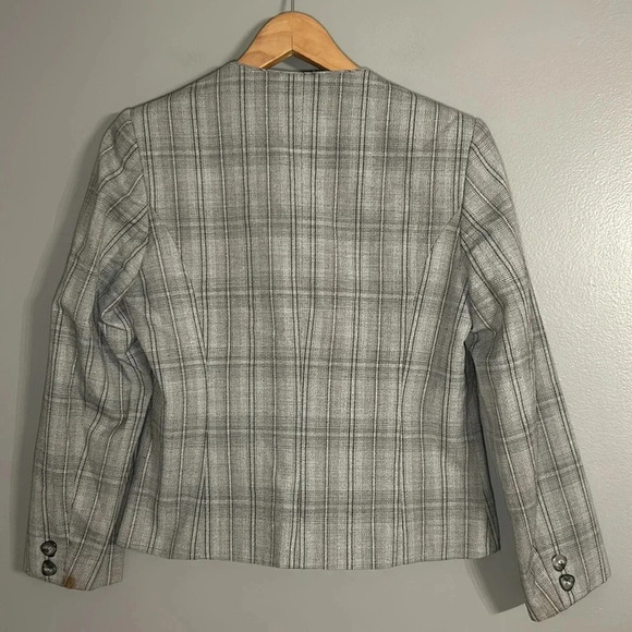 *Vintage* Jordache Plaid Blazer, Sz 7/8, Gray, Cropped Lined Jacket - Picture 4 of 8